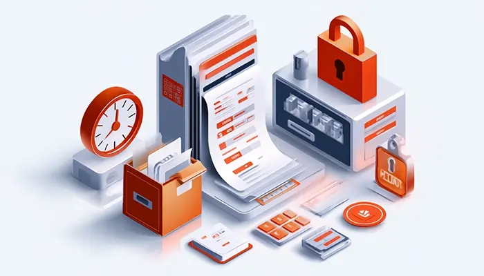 تصویر ایزومتریک امنیت پرداخت آنلاین و مدیریت فاکتورها در فروشگاه اینترنتی