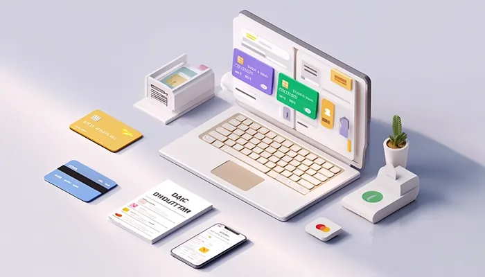 «لپ‌تاپ با کارت‌های اعتباری، موبایل و درگاه پرداخت دیجیتال برای خرید اینترنتی امن»