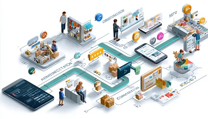 فرآیند کامل تجارت الکترونیک از تولید تا فروش، با نمایش زنجیره ارزش دیجیتال، بازاریابی و تجربه مشتری | ROMET