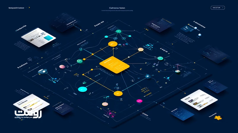 دیاگرام خوشه معنایی و سفر کاربر در تحقیق کلمات کلیدی با هوش مصنوعی؛ از Keyword تا User Intent، همراه با SERP Features و مسیر TOFU/MOFU/BOFU.