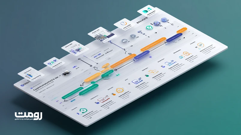 نمودار داده‌محور Roadmap و Forecast استراتژی سئو ۱۴۰۵ با سه سناریو و آیکون‌های SERP، مناسب وب‌سایت‌های ایرانی و تصمیم‌گیری مبتنی بر هوش مصنوعی.