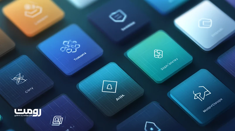 تصویر شاخص اصول طراحی UI ۲۰۲۵: کلاژ مینیمال از ۱۰ آیکون با برچسب‌ کوتاه (وضوح، سلسله‌مراتب، توکن‌ها، وضعیت‌ها، دسترس‌پذیری، تایپوگرافی RTL، حرکت، حالت تیره/روشن، Empty States، عملکرد) برای رابط کاربری مدرن.