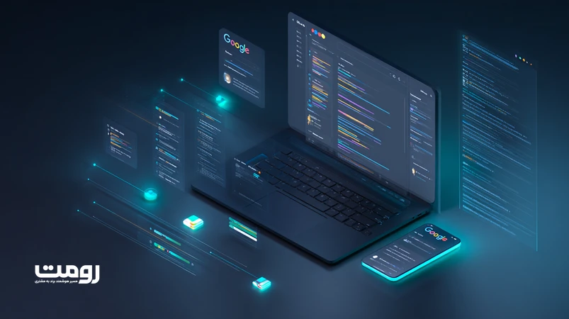 تصویری مفهومی از تولید خودکار FAQ و Schema Markup با هوش مصنوعی و نمایش ریچ ریزالت در نتایج گوگل