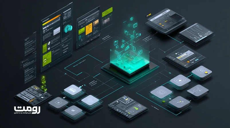 ایلوستریشن ایزومتریک از الگوریتم Helpful Content 2026 با تحلیل چندرسانه‌ای و سیگنال‌های رفتار کاربر برای ارزیابی کیفیت محتوا در جست‌وجو