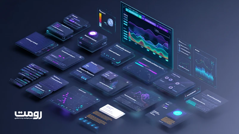 تصویر ایزومتریک از موتور جست‌وجوی هوش مصنوعی که Quality Metrics را با تمرکز بر E-E-A-T و U-C-T و گراف اعتماد چندرسانه‌ای ارزیابی می‌کند