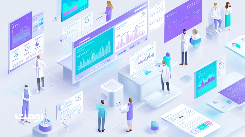 تصویر ایزومتریک تحلیل الگوریتمی برای Thought Leadership در ۲۰۲۶؛ داشبورد SERP، رفتار کاربر و EEAT برای تولید محتوای عمیق و کاربردی.