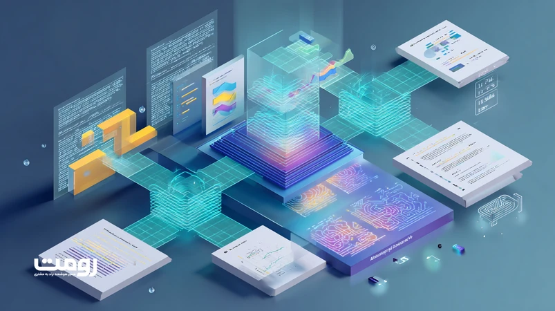 تصویر ایزومتریک از شفافیت الگوریتم‌ها در ۲۰۲۶ با نمایش جریان سیگنال‌ها، داشبورد SERP و نقشه‌ حرارتی UX؛ نمادی از مزیت رقابتی در عصر هوش مصنوعی