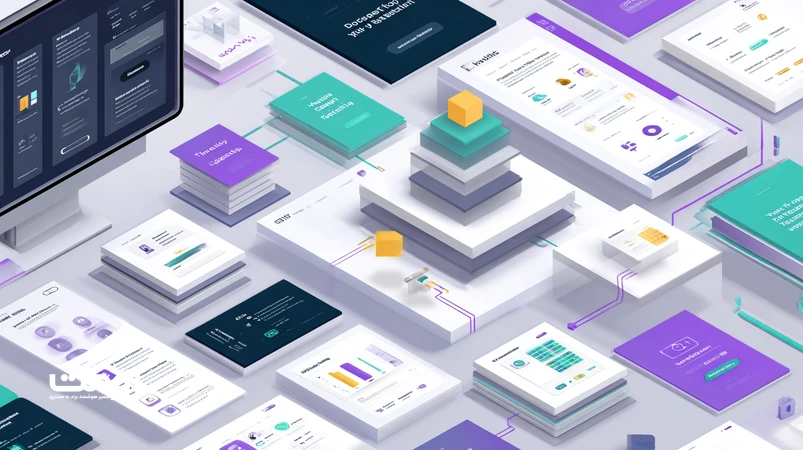 تصویر ایزومتریک از معماری تصمیم در طراحی رفتاری؛ نمایش مسیرهای انتخاب، نادج‌ها، میکرواینترکشن‌ها و UI شفاف در وب مدرن ۲۰۲۶