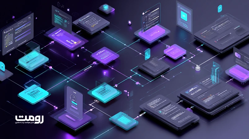 تصویر ایزومتریک از همگرایی ساختار پاسخ در ChatGPT و Google Gemini با نمایش زنجیره‌ استدلال، گراف دانش و سیتیشن‌ها برای سئو