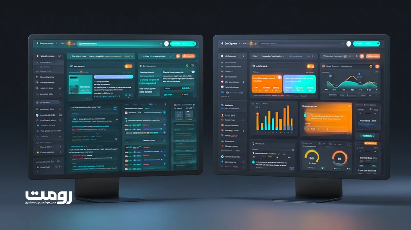 تصویر مقایسه‌ای از ChatGPT Search و Google SGE در حال ارزیابی محتوا با نمایش استنادها، نمودار CTR و بلوک‌های محتوایی مدولار برای جست‌وجوی مولد در 2026.