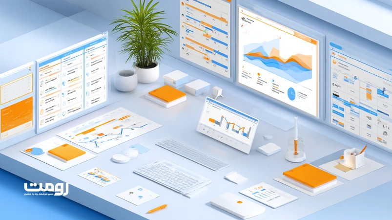 تصویر تقویم محتوایی همگام با تاریخ آپدیت‌های گوگل همراه با داشبوردهای تحلیل، نمودارها و برچسب‌های فارسی برای ثبات سئو