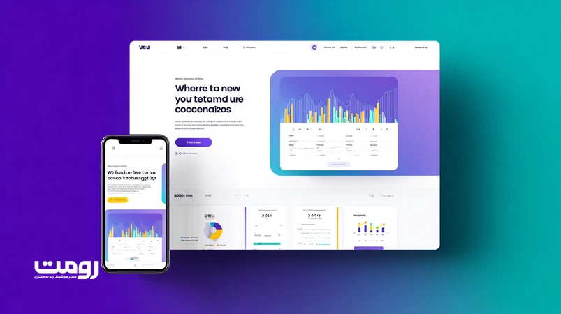 رابط کاربری وب راستبهچپ با دکمه CTA برجسته و کنتراست بالا در سبک مینیمال، همراه با نمودارهای تحلیل کلیک و نرخ تبدیل 2026