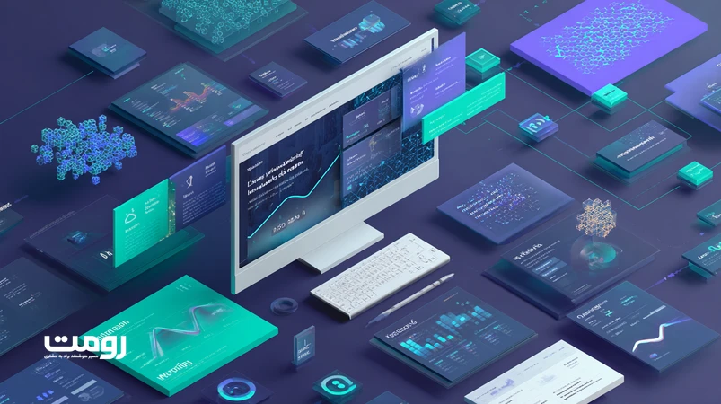 تصویر ایزومتریک استراتژی برند داده‌محور؛ داشبورد تحلیل رفتار، گراف معنایی و وایرفریم وب‌سایت برای داده‌محوری در محتوا در ۲۰۲۶