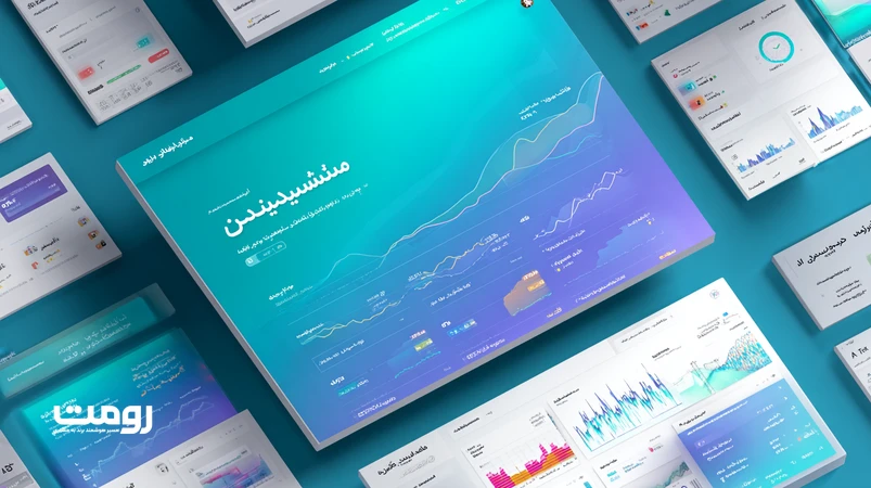 تصویر مفهومی طراحی دادهمحور برای بهبود تجربه کاربر با هیتمپ، داشبورد GA4 و تست A/B در رابط کاربری وبسایت فارسی.