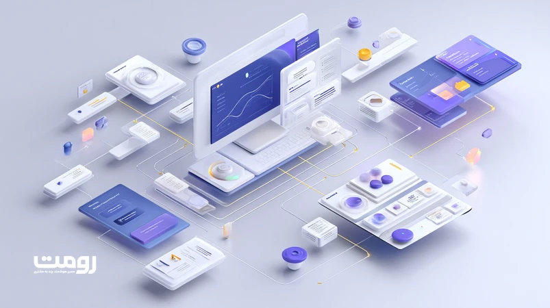 تصویر ایزومتریک چرخه Design-Data-Emotion در وفاداری دیجیتال ۲۰۲۶ با نمایش داشبورد UX سریع، شخصی‌سازی و نشانه‌های اعتماد برند