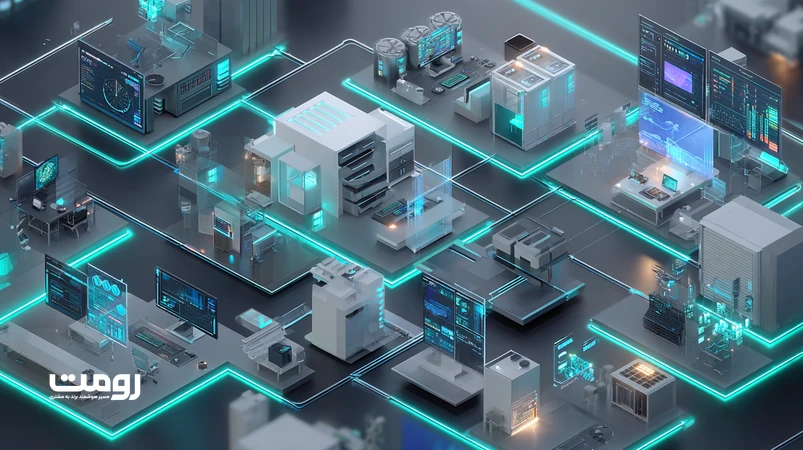 ایلوستریشن ایزومتریک از مهندس سئو در حال مدیریت اتوماسیون سئو تکنیکال ۲۰۲۶ با داشبوردهای Core Web Vitals، لاگ‌ها، CI/CD و گراف اسکیمای موجودیت