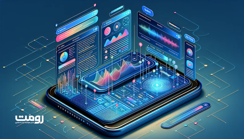 ایلوستریشن ایزومتریک از تحلیل چندرسانه‌ای توسط الگوریتم Gemini شامل متن، تصویر، ویدیو، صدا و داده ساخت‌یافته برای رتبه‌بندی سئو