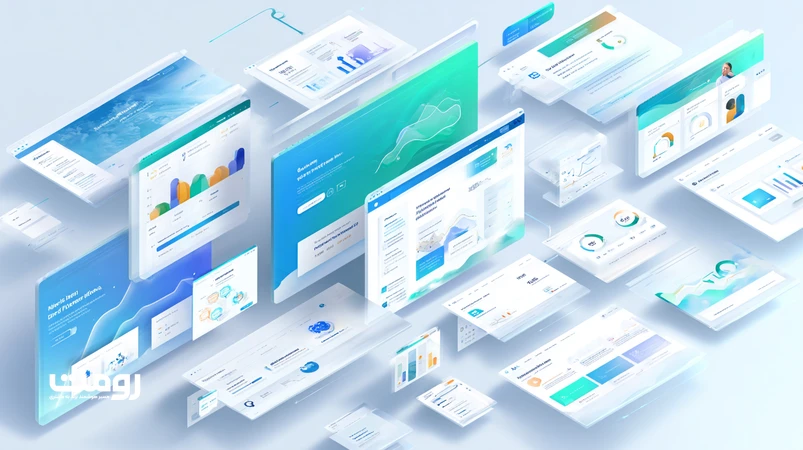 تصویر ایزومتریک از طراحی وب‌سایت برندهای موفق جهانی با تمرکز بر معماری اطلاعات، روایت برند، سرعت و اعتماد