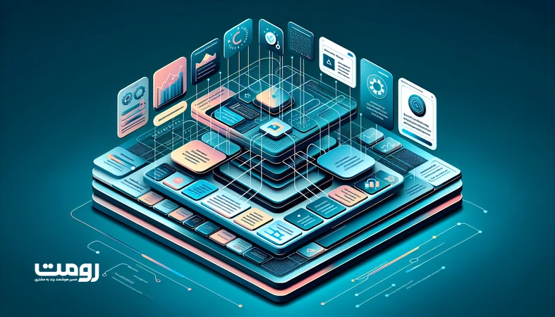 تصویر ایزومتریک از محوشدن مرز میان محتوا و تبلیغ در نتایج جست‌وجو با تاکید بر به‌روزرسانی‌های الگوریتمی، SGE و معیارهای Helpful/E-E-A-T