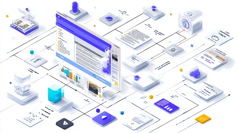 تصویر ایزومتریک از جست‌وجوی چندوجهی گوگل با اتصال متن، تصویر، ویدیو و صدا به گراف دانش و نمایش اسکیما، ترنسکریپت و معماری محتوای چندلایه برای سئو
