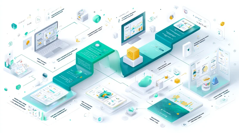 تصویر ایزومتریک از طراحی وب‌سایت در عصر رقابت دیجیتال ایران با تاکید بر تمایز، سرعت بارگذاری و اعتبار برند در سال ۲۰۲۶