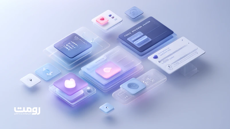 تصویر ایزومتریک از رابط کاربری مدرن با میکرواینترکشن‌ها: تغییر حالت دکمه، بازخورد خطای فرم، انیمیشن لایک و اسکلتون لودینگ برای افزایش رضایت کاربر