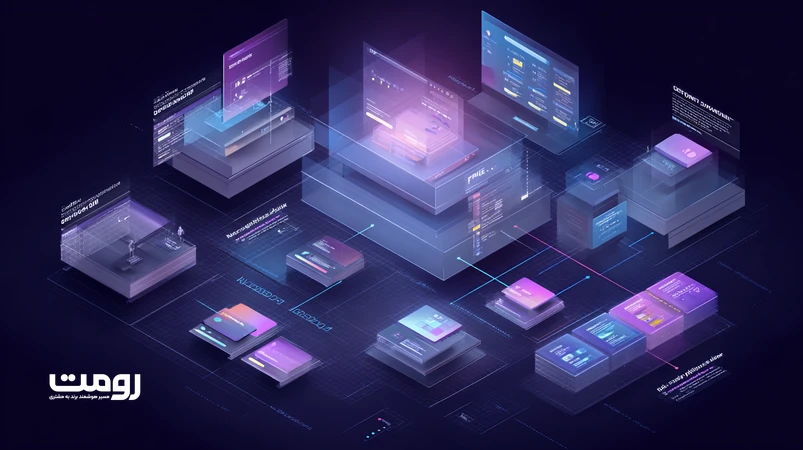 تصویر ایزومتریک از جست‌وجوی چندوجهی؛ ترکیب متن، تصویر، صوت و ویدئو با شبکه هوش مصنوعی برای سئو ۲۰۲۶ و تجربه‌محور شدن نتایج