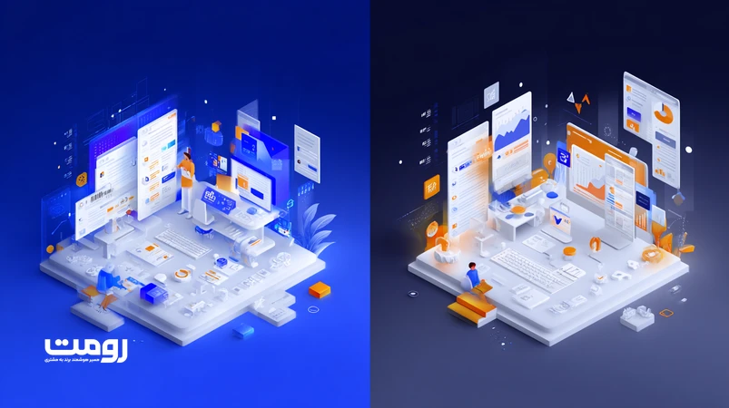 تصویر ایزومتریک مقایسه محتوای هدف‌محور با محتوای حجمی در عصر هوش‌مصنوعی ۲۰۲۶؛ مسیر نیت کاربر، KPIها و تجربه کاربری در مقابل صفحات تکراری.