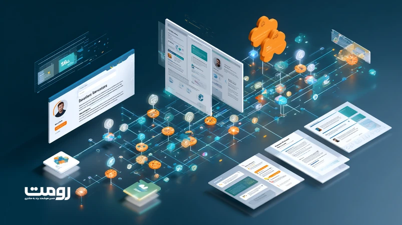 تصویر ایزومتریک تحول سئو در دوران حذف کوکی‌ها با نمایش گراف معنایی، داده‌های ساخت‌یافته و تکامل نتایج جست‌وجو