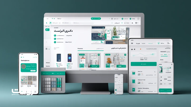 رابط کاربری RTL از مسیر خرید کوتاه در طراحی سایت فروشگاهی با ناوبری، فیلترهای چندوجهی، کارت محصول دارای امتیاز و پرداخت ساده.