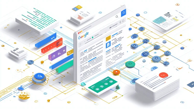 تصویر ایزومتریک از تحول نتایج جست‌وجو در SGE؛ تبدیل فهرست لینک‌های آبی به پاسخ مولد با کارت‌های استناد و گراف دانش؛ تحلیل آینده بدون لینک