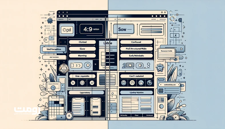 اشتباهات مهم در طراحی سایت که باعث از دست رفتن مشتری می‌شود، مقایسه رابط کاربری شلوغ و سایت حرفه‌ای کاربرمحور