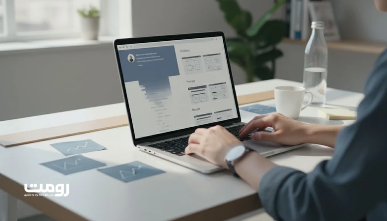 مقایسه پست شبکه اجتماعی با صفحه کیس استادی و نمونه کار در سایت برای نشان دادن ارزش دارایی محتوایی و اعتمادسازی