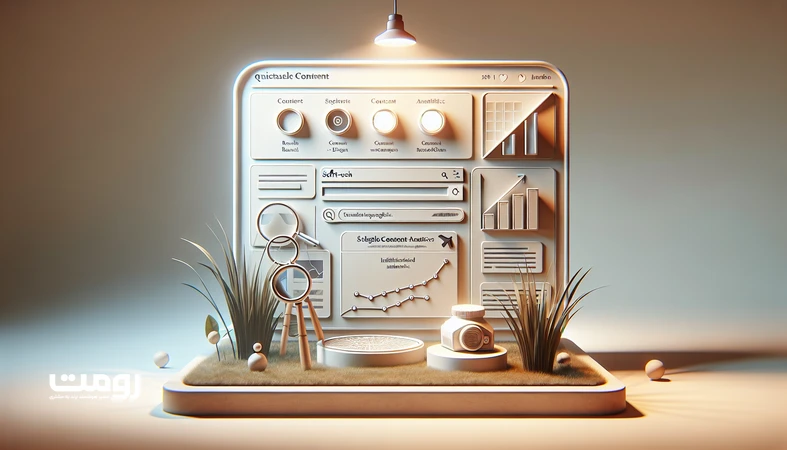 نمایی مینیمال از رابط نتایج جست‌وجو و کارت‌های محتوایی که نشان می‌دهد کیفیت محتوای سایت چگونه هویت برند را در گوگل شکل می‌دهد