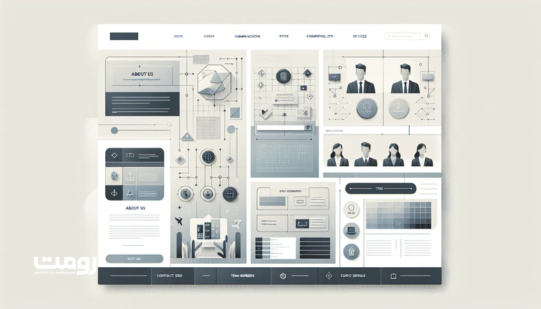 طراحی رابط کاربری یک سایت شرکتی مدرن با تمرکز بر اعتبار دیجیتال، شامل صفحه اصلی، معرفی شرکت، خدمات و اطلاعات تماس