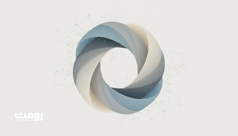 تصویر انتزاعی از تبدیل داده و هوش مصنوعی به وفاداری دیجیتال با فرم های مینیمال و پیوسته