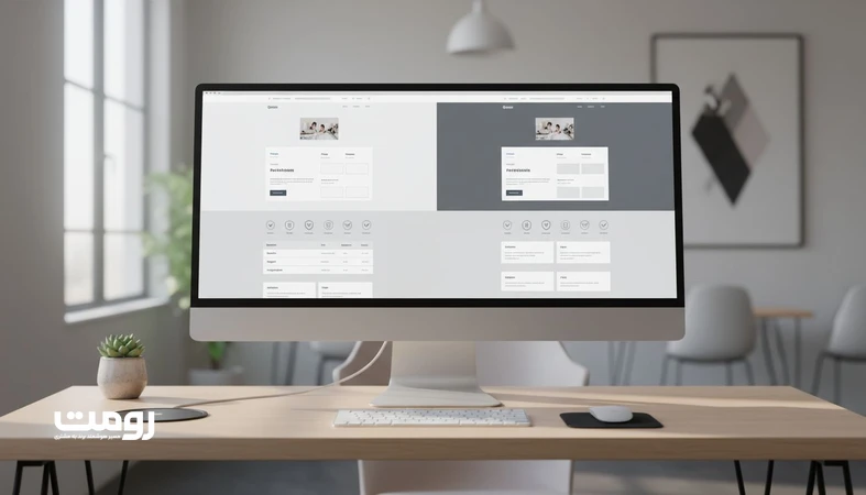 نمایی از طراحی تجربه کاربر در دسکتاپ با مقایسه کنار هم، جدول ویژگی ها و ساختاردهی محتوا برای تصمیم های پرریسک
