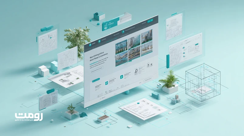 structured service website interface with trust badges, testimonials and case studies as an example of digital branding for service businesses in Iran