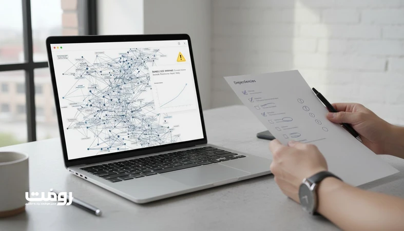 نمایی از داشبورد بیلد فرانت‌اند و نمودار وابستگی‌ها برای مدیریت وابستگی‌ها و جلوگیری از تورم کتابخانه‌ها در پروژه‌های وب