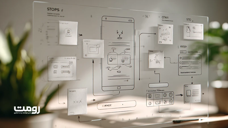 نمایش وایرفریم وب‌سایت با مسیر کاربری هدف‌محور و نقاط تصمیم برای طراحی UX هدف‌محور