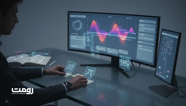 نمای مفهومی از تحلیل سیگنال های تجربه انسانی و تعامل کاربر برای رتبه بندی برند در دوران هوش مصنوعی روی میز کار دیجیتال