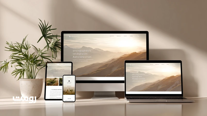 طراحی سایت حرفه‌ای در سال ۲۰۲۶ با تمرکز بر UX، معماری اطلاعات، سرعت و هویت دیجیتال برند روی نمایشگر لپ‌تاپ و موبایل