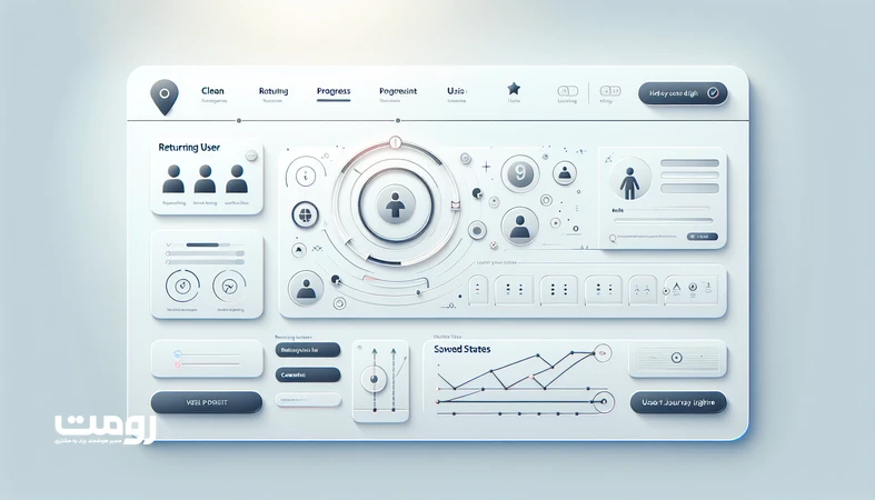 return experience design interface with progress indicators and user journey paths to increase user return to website