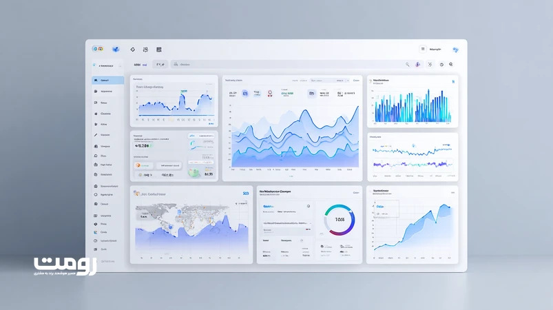داشبورد تحلیل سئو در عصر هوش مصنوعی ۲۰۲۶ با نمودار رفتار کاربر و ساختار جست‌وجوی معناشناختی در یک رابط کاربری مینیمال