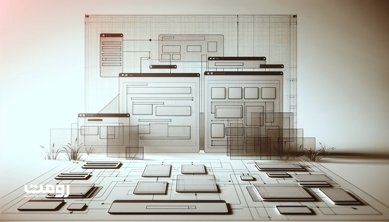 وایرفریم و نقشه معماری سایت که تقدم معماری اطلاعات بر طراحی بصری UI را نشان می‌دهد