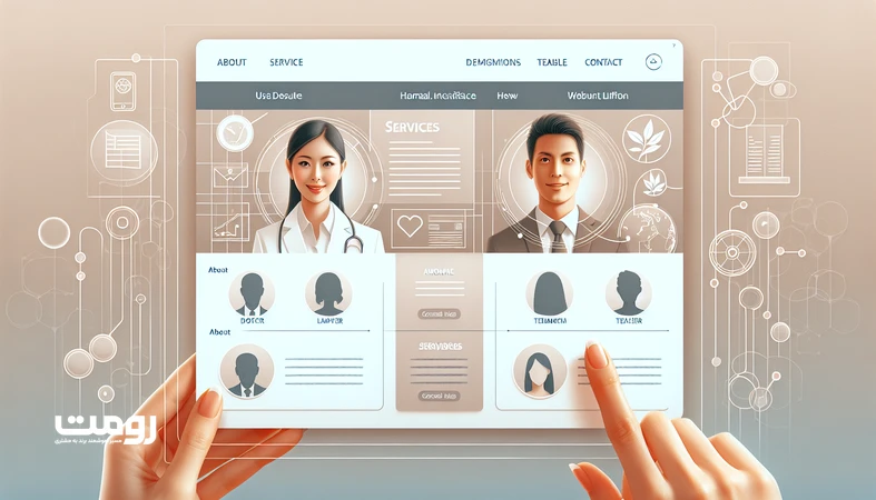 معماری سایت حرفه‌ای برای پزشک، وکیل و مدرس با چیدمان منظم صفحات درباره من، خدمات، نظرات و تماس برای اعتمادسازی