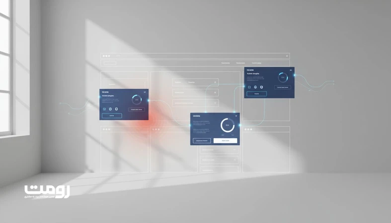 تصویر داشبورد تحلیل داده و وایرفریم سایت برای نمایش آینده طراحی وب هوشمند در ایران با تمرکز بر UX و تصمیم‌سازی داده‌محور