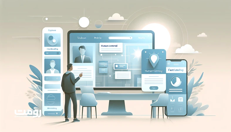 نمایش رابط کاربری مینیمال یک وب‌سایت حرفه‌ای با تمرکز بر تجربه کاربری قوی و اعتبار برند در ذهن کاربر