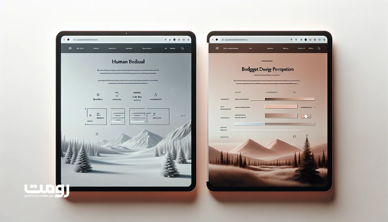 نمایش UI مینیمال وب‌سایت که با رنگ، تایپوگرافی و فاصله‌گذاری، جایگاه‌یابی برند و ادراک مخاطب را در طراحی وب‌سایت نشان می‌دهد