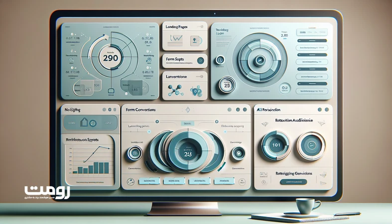 داشبورد تحلیلی قیف تبدیل وب‌سایت برای تولید سرنخ با لندینگ، فرم‌ها، ریتارگتینگ و شخصی‌سازی در عصر جست‌وجوی هوش مصنوعی